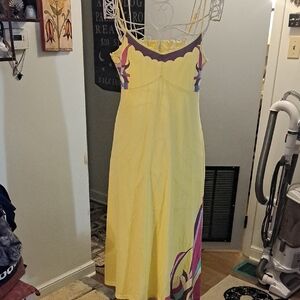 Priorities Yellow Graphic Spaghetti Strap Sundress, L
